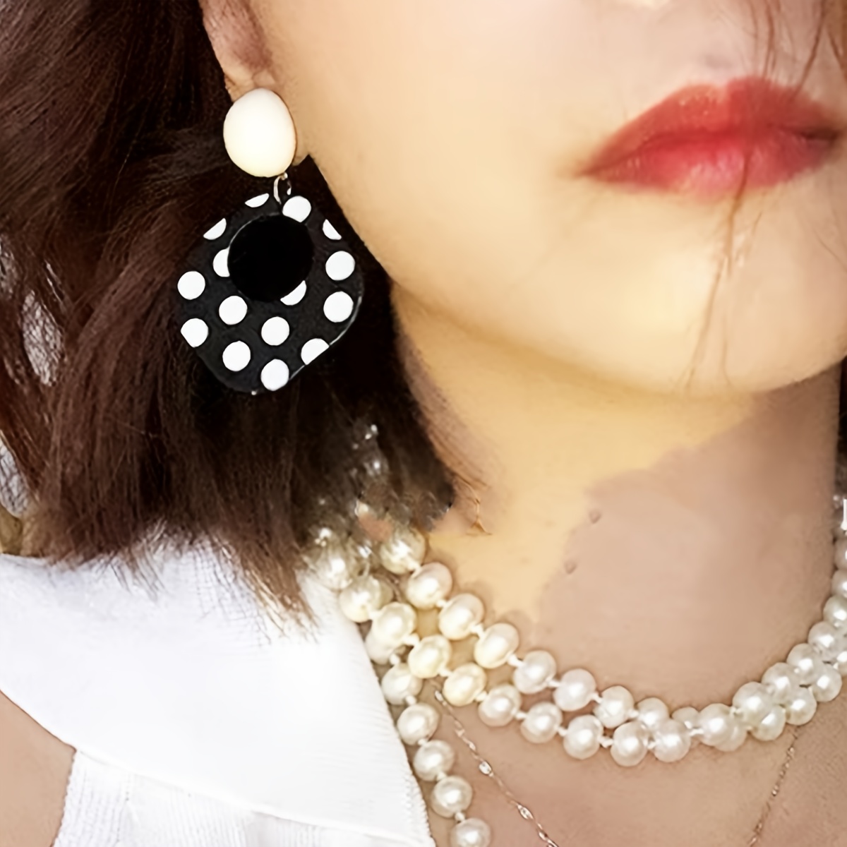 Retro Style Polka Dot Dangle Earrings Statement Jewelry